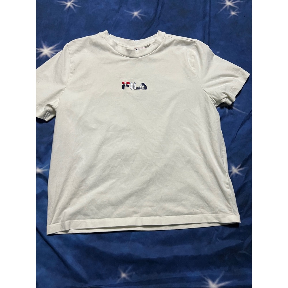 Fila White Short Sleeve Logo T-Shirt Womens Size Medium Sportswear Tee